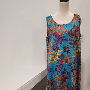 Kaktus Blue and Orange Leafy Pattern Dress